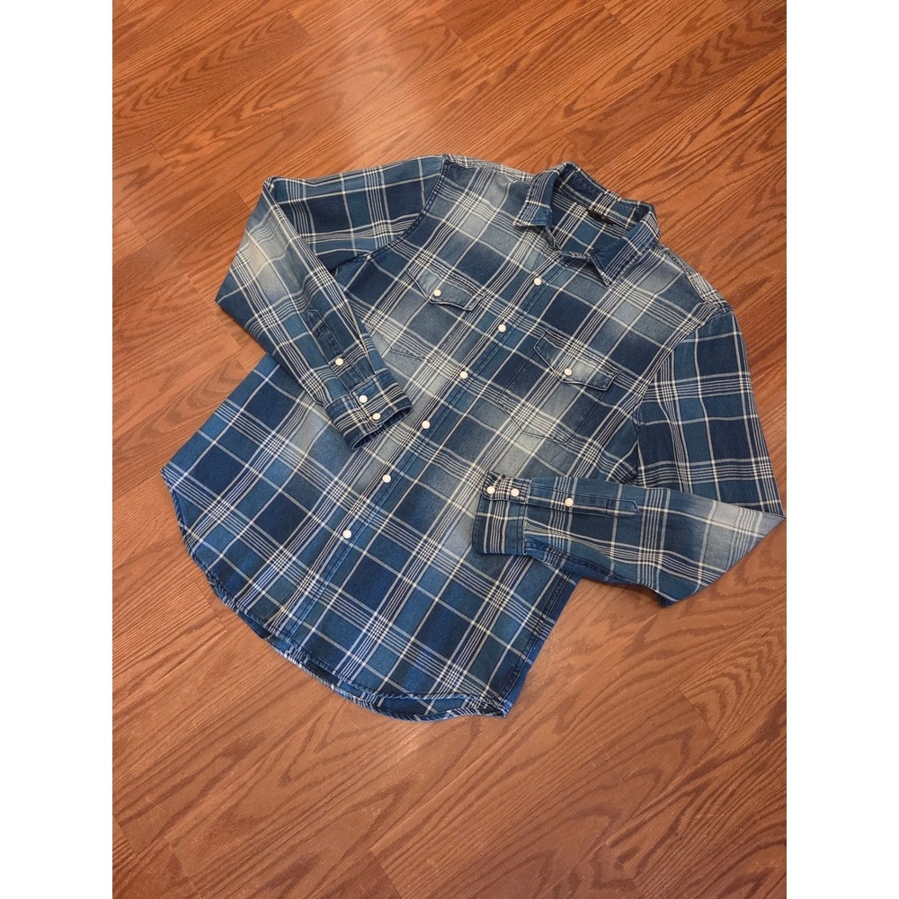 Joe's Jeans Mens Large Blue Plaid Cotton Western Snap Shirt K16IPW7514
